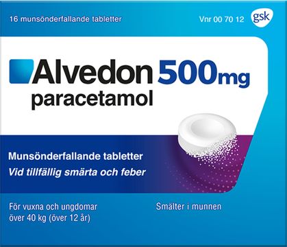 Alvedon 500 mg Paracetamol, munsönderfallande tablett, 16 st