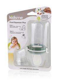 Kidsme Food Squeezer + Spoon Grey Food Feeder med sked 1 st