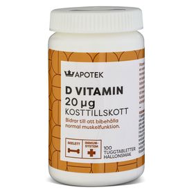 Kronans Apotek Vitamin D 20 µg Hallonsmak tuggtabletter 100 st