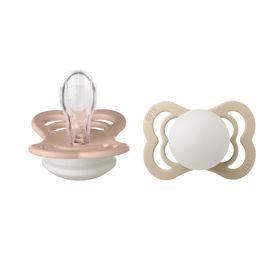 BIBS Pacifier Supreme 2 PACK Silicone Size 1 Blush GLOW/Vanilla GLOW Nappar 2 st
