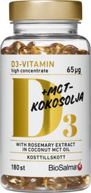 BioSalma D3-vitamin 65μg i MCT-kokosolja D-vitamin 180 st
