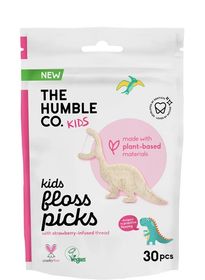 The Humble Co Dental Floss Pick Kids Single Thread Strawberry Växtbaserade tandtrådsbyglar 30 st