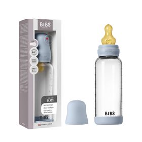 BIBS Glass Baby Bottle Latex 240 ml Medium Flow Baby Blue Nappflaska 1 st