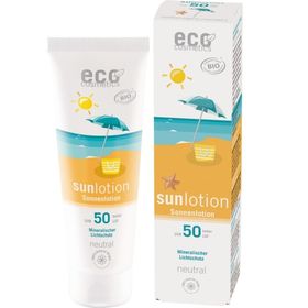 Eco Cosmetics Sollotion Neutral SPF 50 Sheasmör & Nattljus Solskydd för kropp och ansikte 125 ml