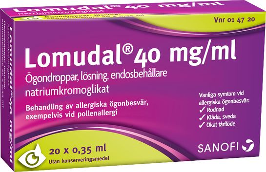 Lomudal 40 mg/ml Natriumkromoglikat, ögondroppar endos, 1x20 doser