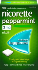 Nicorette Pepparmint 2 mg Nikotin, Medicinskt tuggummi, 105 styck