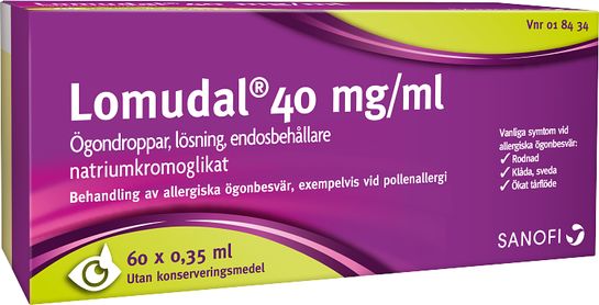 Lomudal 40 mg/ml Natriumkromoglikat, ögondroppar ensdos, 3x20 doser