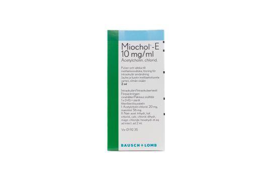Miochol-E Pulver och vätska till instillationsvätska, lösning för intraokulär an 10 mg/ml 2 milliliter