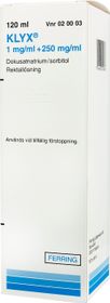 Klyx 1 mg/ml+250 mg/ml Dokusatnatrium, inkl. kombinationer, Rektallösning, 120 milliliter