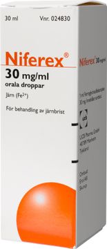 Niferex 30 mg/ml Ferroglycinsulfatkomplex, orala droppar, lösning, 30 ml