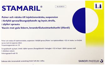 Stamaril Vaccin mot gula febern, levande försvagat, Pulver och vätska till injektionsvätska, suspension, 10 x 1 dos(er)