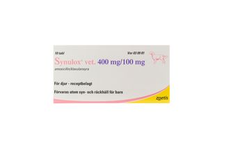 Synulox vet. 400 mg/100 mg Amoxicillin och betalaktamashämmare, Tablett, 10 styck
