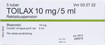 Toilax 10 mg/5 ml Bisakodyl, Rektalsuspension, 5 x 5 milliliter