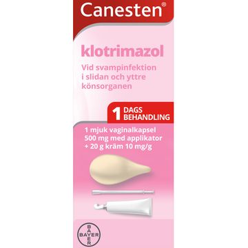 Canesten Klotrimazol, 1 st vaginalkapsel 500 mg + 20 g kräm 10 mg/g