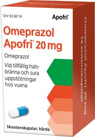 Omeprazol Apofri 20 mg Omeprazol, Enterokapsel, hård, 14 kapsel/kapslar