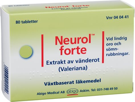 Neurol forte Vid lindrig oro och sömnrubbningar. Dragerad tablett 80 tablett(er)