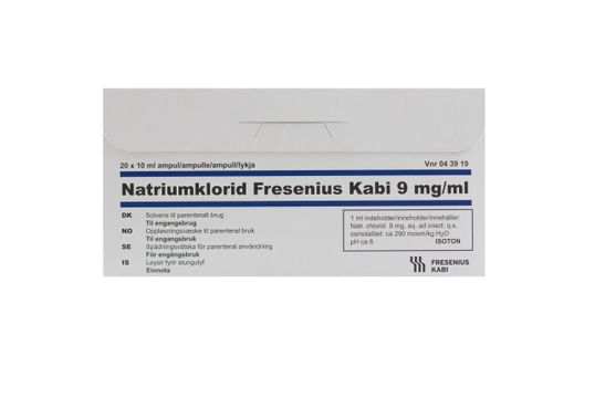 Natriumklorid Fresenius Kabi Spädningsvätska för parenteral användning 9 mg/ml Natriumklorid 20 x 10 milliliter