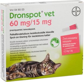 Köp Dronspot vet 60 mg/ mg Emodepsid/Prazikvantel, spot-on, lösning, 2 st på Kronans Apotek | Kronans Apotek