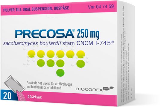 Precosa 250 mg Saccharomyces boulardii, pulver dospåsar, 20 st
