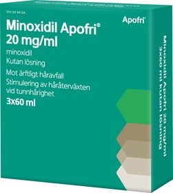 Minoxidil Apofri 20 mg/ml Minoxidil, Kutan lösning, 3 x 60 milliliter