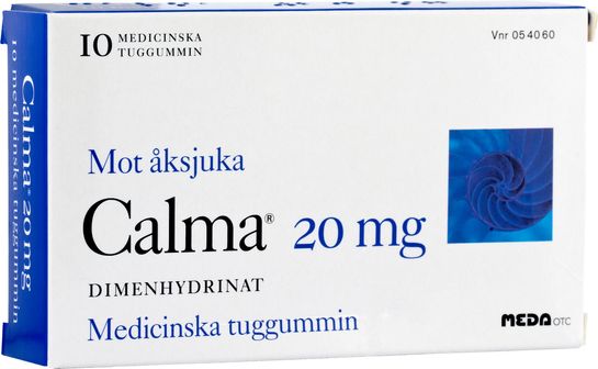Calma 20 mg Dimenhydrinat, medicinskt tuggummi, 10 st