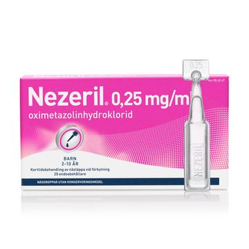Nezeril Näsdroppar, lösning i endosbehållare 0,25 mg/ml Oximetazolin 2 x 10 x 0,1 milliliter