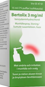 Bertolix 3 mg/ml Munhålespray, lösning, 15 ml Bertolix 3 mg/ml Munhålespray, lösning, 15 ml
