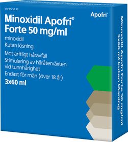 Minoxidil Apofri Forte 50 mg/ml Minoxidil, Kutan lösning, 3 x 60 milliliter
