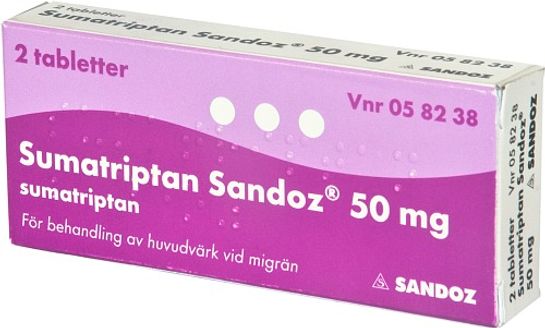 Sumatriptan Sandoz 50 mg Sumatriptan, tablett, 2 st