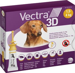 Vectra 3D för hund, 1,5-4 kg Permetrin, kombinationer, Spot-on, lösning, 3 x 0.8 milliliter