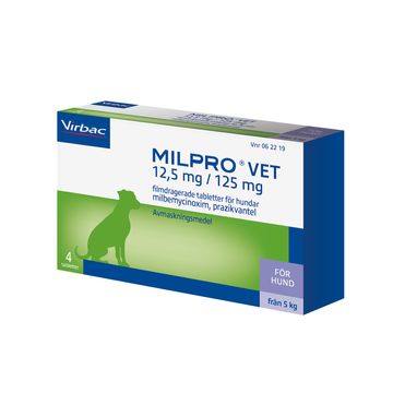 Milpro vet 12,5 mg/125 mg Milbemycinoxim/Prazikvantel, filmdragerad tablett, 4 st