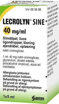 Lecrolyn Sine, Utan Konserveringsmedel Ögondroppar, natriumkromoglikat 40 mg/ ml, 5 ml flaska