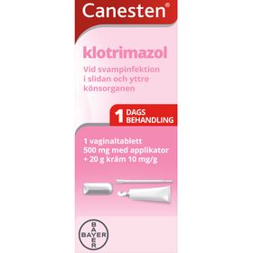 Canesten 500 mg + 10 mg/g Klotrimazol, Vaginaltablett och kräm, 1 styck