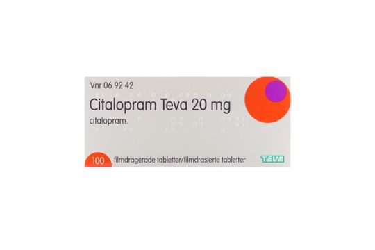 Citalopram Teva Filmdragerad tablett 20 mg Citalopram 100 tablett(er)