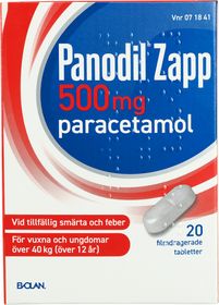 Panodil Zapp 500 mg Paracetamol, Filmdragerad tablett, 1 x 20 tablett(er)