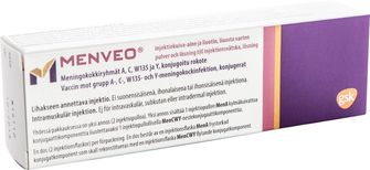 Menveo Vaccin mot meningokockinfektioner A,C,Y,W-135, tetravalent konjugerat renat polysackaridantigen, Pulver och vätska till injektionsvätska, lösning, 0.5 milliliter