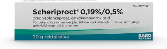 Scheriproct 0,19 %/ 0,5 % Cinkokain/Prednisolonkaproat, rektalsalva, 30 g