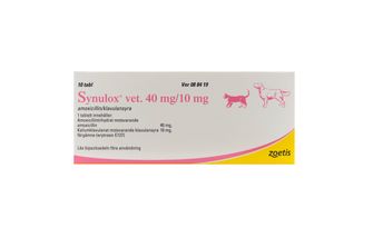 Synulox vet. 40 mg/10 mg Amoxicillin och betalaktamashämmare, Tablett, 10 styck