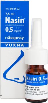 Nasin 0,5 mg/ml Oximetazolin, nässpray, lösning, 7,5 ml