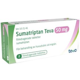 Sumatriptan Teva 50 mg Sumatriptan, Filmdragerad tablett, 2 tablett(er)