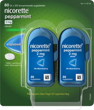 Nicorette Pepparmint 2 mg Nikotin, komprimerad sugtablett, 8x20 st