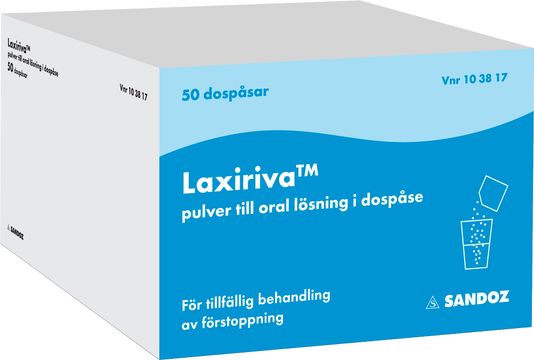 Laxiriva Pulver till oral lösning i dospåse Makrogol, kaliumklorid, natriumbikarbonat, natriumklorid 50 dospåsar