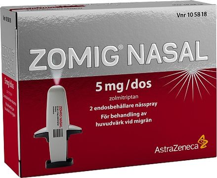 Zomig Nasal 5 mg/dos Zolmitriptan, nässpray, 2 x 0,1 ml