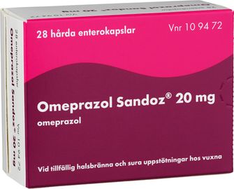 Omeprazol Sandoz 20 mg Omeprazol, Enterokapsel, hård, 28 kapsel/kapslar