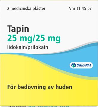 Tapin 25 mg Lidokain, medicinska plåster, 2 st