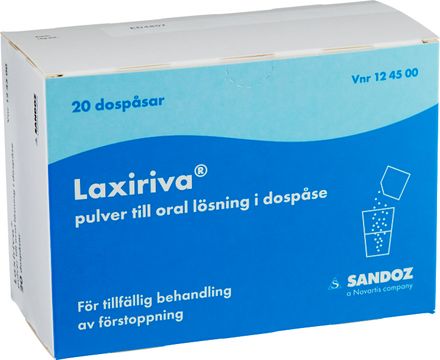 Laxiriva Pulver till oral lösning i dospåse Makrogol, kaliumklorid, natriumbikarbonat, natriumklorid 20 dospåsar