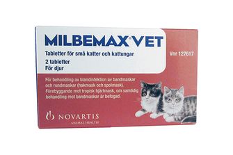 Milbemax vet. 4 mg/10 mg Milbemycinoxim, kombinationer, Filmdragerad tablett, 2 styck