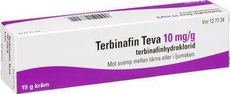 Terbinafin Teva 10 mg/g kräm Terbinafinhydroklorid, vid ljumsk- och fotsvamp, kräm 15 g
