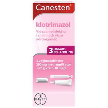 Canesten Kombi 3 st mot underlivssvamp Klotrimazol, 3 st vaginaltabletter 200 mg + 20 g kräm 10 mg/g