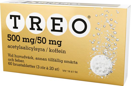 Treo Brustablett 500 mg/50 mg Acetylsalicylsyra/Koffein, brustablett, 3 x 20 st
